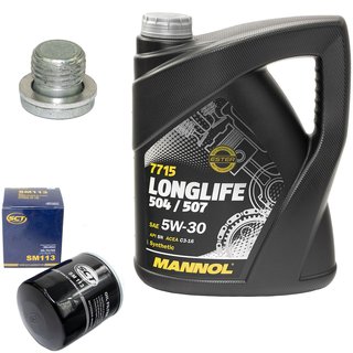 Motorl Set Longlife 5W-30 API SN 5 Liter + lfilter SM113 + lablassschraube 100497