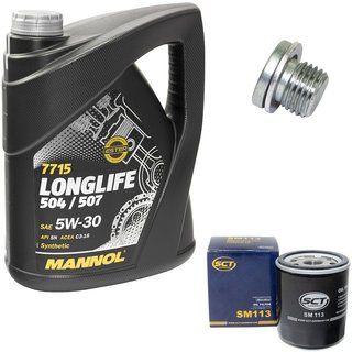 Engineoil set Longlife 5W30 API SN 5 liters + Oil Filter SM113 + Oildrainplug 100497