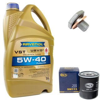 Motoröl Set VollSynth Turbo VST SAE 5W-40 5 Liter + Ölfilter SM113 + Ölablassschraube 38218