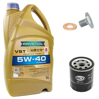 Engineoil set VollSynth Turbo VST SAE 5W-40 5 liters + Oil Filter SM113 + Oildrainplug 38218