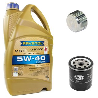 Motoröl Set VollSynth Turbo VST SAE 5W-40 5 Liter + Ölfilter SM113 + Ölablassschraube 38179