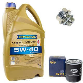 Motoröl Set VollSynth Turbo VST SAE 5W-40 5 Liter + Ölfilter SM113 + Ölablassschraube 30269
