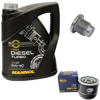 Motoröl Set 5W40 Diesel Turbo 5 Liter + Ölfilter SM118 + Ölablassschraube 48880