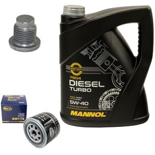 Motoröl Set 5W40 Diesel Turbo 5 Liter + Ölfilter SM118 + Ölablassschraube 48880