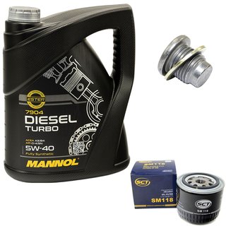 Engine oil set 5W40 Diesel Turbo 5 liters + oil filter SM118 + Oildrainplug 101250