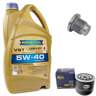 Motoröl Set VollSynth Turbo VST SAE 5W-40 5 Liter + Ölfilter SM118 + Ölablassschraube 48880