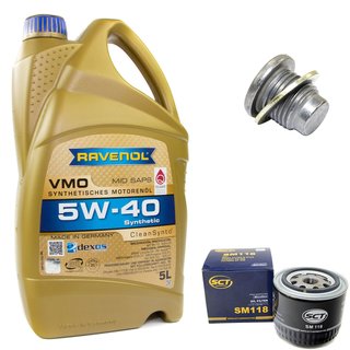 Engineoil set VMO SAE 5W-40 5 liters + Oil Filter SM118 + Oildrainplug 101250