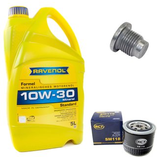 Motoröl Set mineralisch Formel Standard SAE 10W-30 5 Liter + Ölfilter SM118 + Ölablassschraube 48880