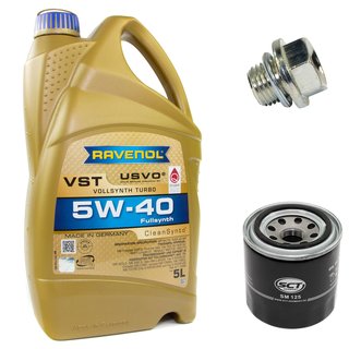 Motoröl Set VollSynth Turbo VST SAE 5W-40 5 Liter + Ölfilter SM125 + Ölablassschraube 30269