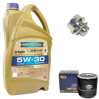 Motoröl Set VMP SAE 5W-30 5 Liter + Ölfilter SM125 + Ölablassschraube 30269