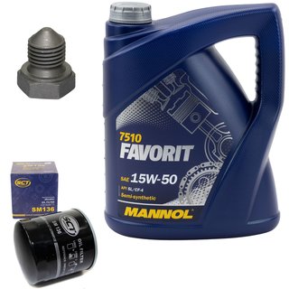 Motoröl Set Favorit 15W-50 API SL CF CF-4 5 Liter + Ölfilter SM136 + Ölablassschraube 03272