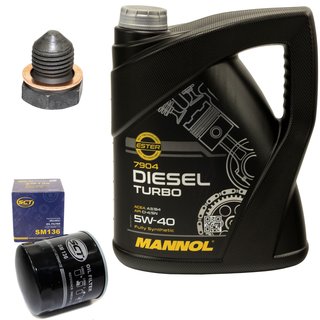 Engine oil set 5W40 Diesel Turbo 5 liters + oil filter SM136 + Oildrainplug 12281