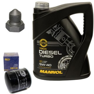 Engine oil set 5W40 Diesel Turbo 5 liters + oil filter SM136 + Oildrainplug 03272