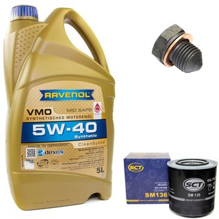 Engineoil set VMO SAE 5W-40 5 liters + Oil Filter SM136 + Oildrainplug 12281