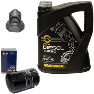 Motoröl Set 5W40 Diesel Turbo 5 Liter + Ölfilter SM137 + Ölablassschraube 03272