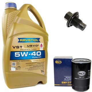 Motoröl Set VollSynth Turbo VST SAE 5W-40 5 Liter + Ölfilter SM137 + Ölablassschraube 21096