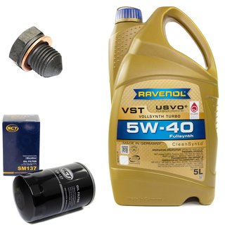 Motoröl Set VollSynth Turbo VST SAE 5W-40 5 Liter + Ölfilter SM137 + Ölablassschraube 12281