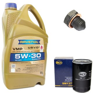 Engineoil set VMP SAE 5W-30 5 liters + Oil Filter SM137 + Oildrainplug 12281