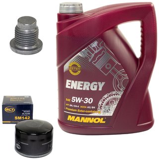 Engine Oil Set 5W-30 5 liters + oil filter SCT SM142 + Oildrainplug 48880