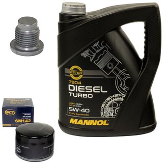 Motoröl Set 5W40 Diesel Turbo 5 Liter + Ölfilter SM142 + Ölablassschraube 48880
