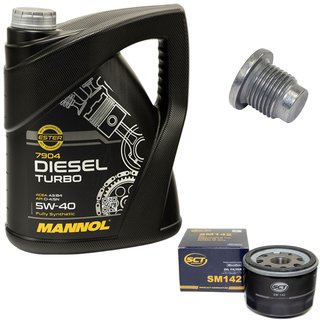 Engine oil set 5W40 Diesel Turbo 5 liters + oil filter SM142 + Oildrainplug 48880
