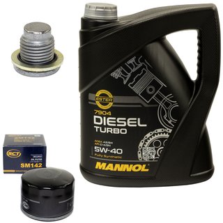 Engine oil set 5W40 Diesel Turbo 5 liters + oil filter SM142 + Oildrainplug 101250
