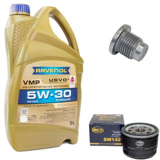 Engineoil set VMP SAE 5W-30 5 liters + Oil Filter SM142 + Oildrainplug 48880