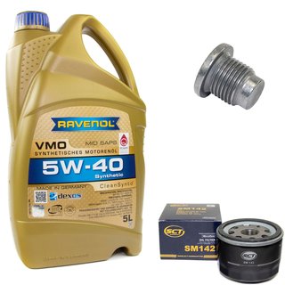 Engineoil set VMO SAE 5W-40 5 liters + Oil Filter SM142 + Oildrainplug 48880