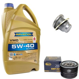 Engineoil set VMO SAE 5W-40 5 liters + Oil Filter SM142 + Oildrainplug 101250