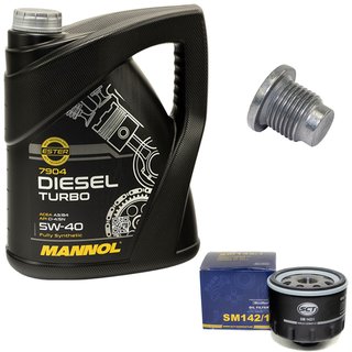 Engine oil set 5W40 Diesel Turbo 5 liters + oil filter SM142/1 + Oildrainplug 48880