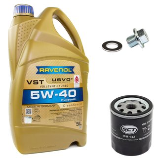 Motorl Set VollSynth Turbo VST SAE 5W-40 5 Liter + lfilter SM143 + lablassschraube 30264
