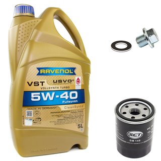 Motorl Set VollSynth Turbo VST SAE 5W-40 5 Liter + lfilter SM148 + lablassschraube 30264