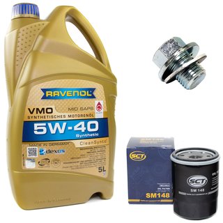 Engineoil set VMO SAE 5W-40 5 liters + Oil Filter SM148 + Oildrainplug 30264