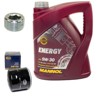 Engine Oil Set 5W-30 5 liters + oil filter SCT SM158 + Oildrainplug 38179