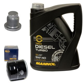Engine oil set 5W40 Diesel Turbo 5 liters + oil filter SM158 + Oildrainplug 48880