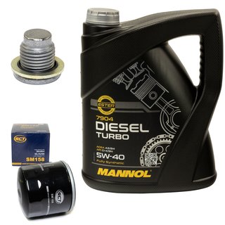 Motorl Set 5W40 Diesel Turbo 5 Liter + lfilter SM158 + lablassschraube 101250