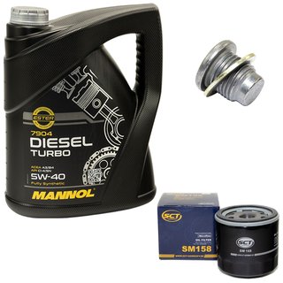 Engine oil set 5W40 Diesel Turbo 5 liters + oil filter SM158 + Oildrainplug 101250
