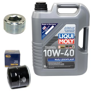 Engineoil set MOS2 Lightrun 10W-40 5 liters + oilfilter SM158 + Oildrainplug 38179