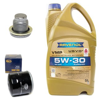 Engineoil set VMP SAE 5W-30 5 liters + Oil Filter SM158 + Oildrainplug 101250