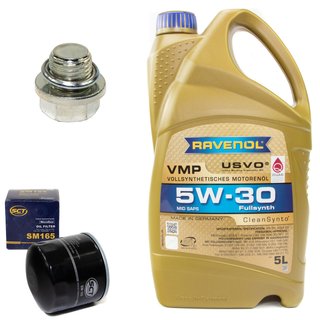 Engineoil set VMP SAE 5W-30 5 liters + Oil Filter SM165 + Oildrainplug 30269