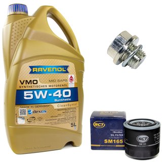 Engineoil set VMO SAE 5W-40 5 liters + Oil Filter SM165 + Oildrainplug 30269