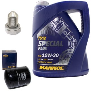Engineoil set Special Plus 10W30 API SN 5 liters + Oil Filter SM174 + Oildrainplug 15374