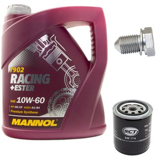 Engineoil set Racing+Ester 10W60 4 liters + Oil Filter SM174 + Oildrainplug 15374