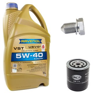 Motoröl Set VollSynth Turbo VST SAE 5W-40 5 Liter + Ölfilter SM174 + Ölablassschraube 15374