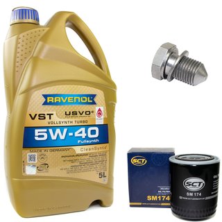 Motoröl Set VollSynth Turbo VST SAE 5W-40 5 Liter + Ölfilter SM174 + Ölablassschraube 48871