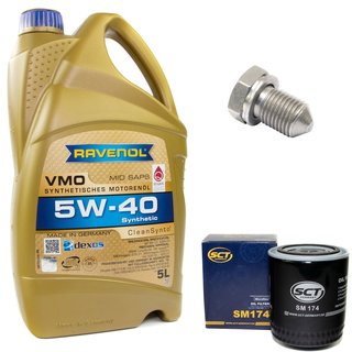 Engineoil set VMO SAE 5W-40 5 liters + Oil Filter SM174 + Oildrainplug 15374