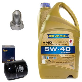 Engineoil set VMO SAE 5W-40 5 liters + Oil Filter SM174 + Oildrainplug 48871