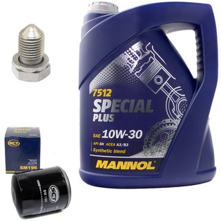 Engineoil set Special Plus 10W30 API SN 5 liters + Oil Filter SM196 + Oildrainplug 15374