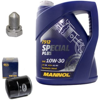 Motorl Set Special Plus 10W-30 API SN 5 Liter + lfilter SM196 + lablassschraube 48871