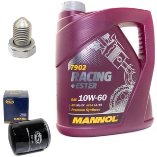 Engineoil set Racing+Ester 10W60 4 liters + Oil Filter SM196 + Oildrainplug 15374